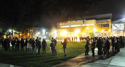 Wide shot of take back the night crowd